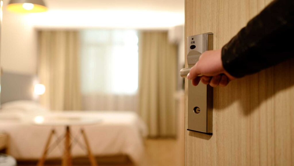 Opening door in hotel at Newcastle