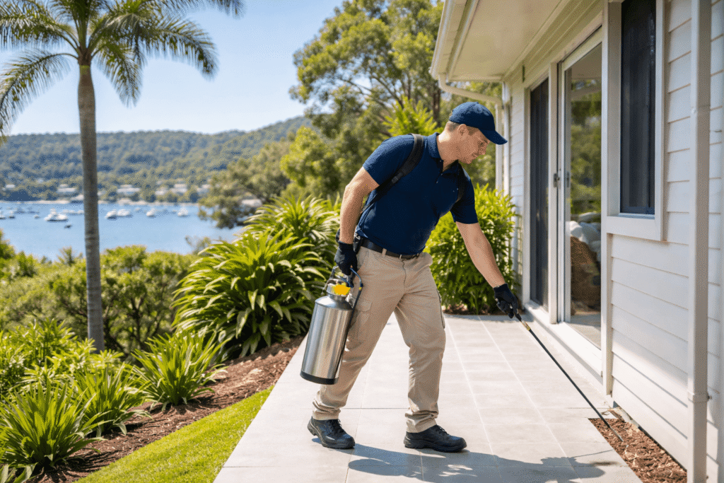 Pest control Central Coast and Lake Macquarie technician treating a residential home